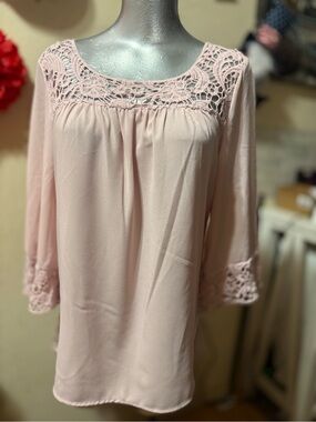Adiva Pink Crochet Lace Yoke Top